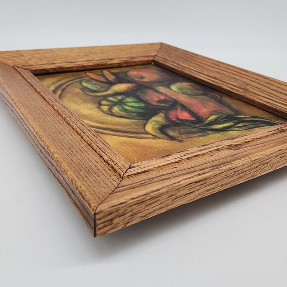 Pastel Still life Artwork Fruits by B. Myers Rustic Oak Wooden Frame Bright Colo - Picture 13 of 14